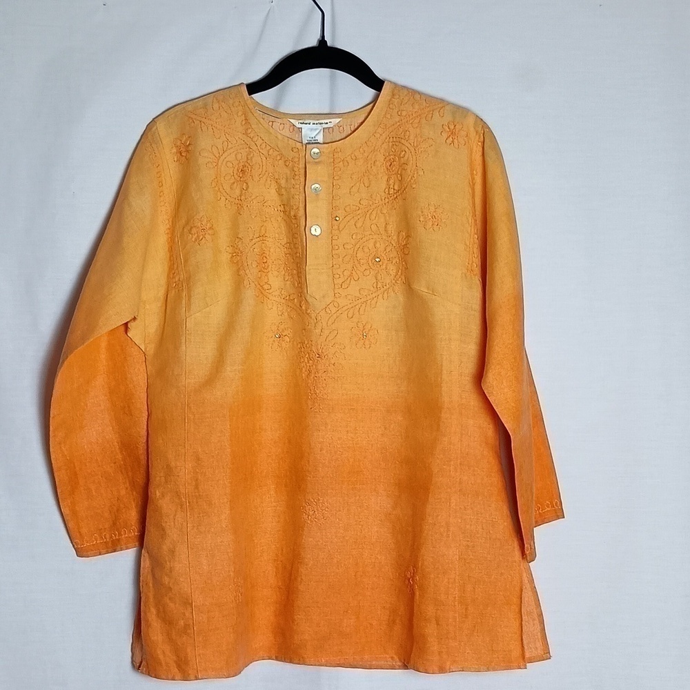 Richard Malcolm 100% Linen Orange Ombre Women's Tunic Top size Small